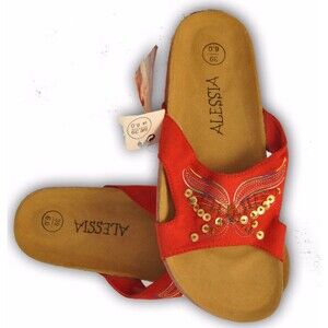 NWT Alessia Sequined Slides Mules Size Euro 39 / U S. 8 1/2 Red Sandals Summer